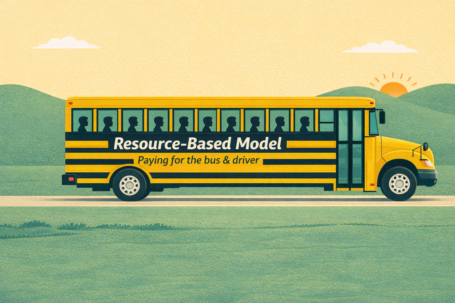 A yellow bus with the words Resource-Based Model